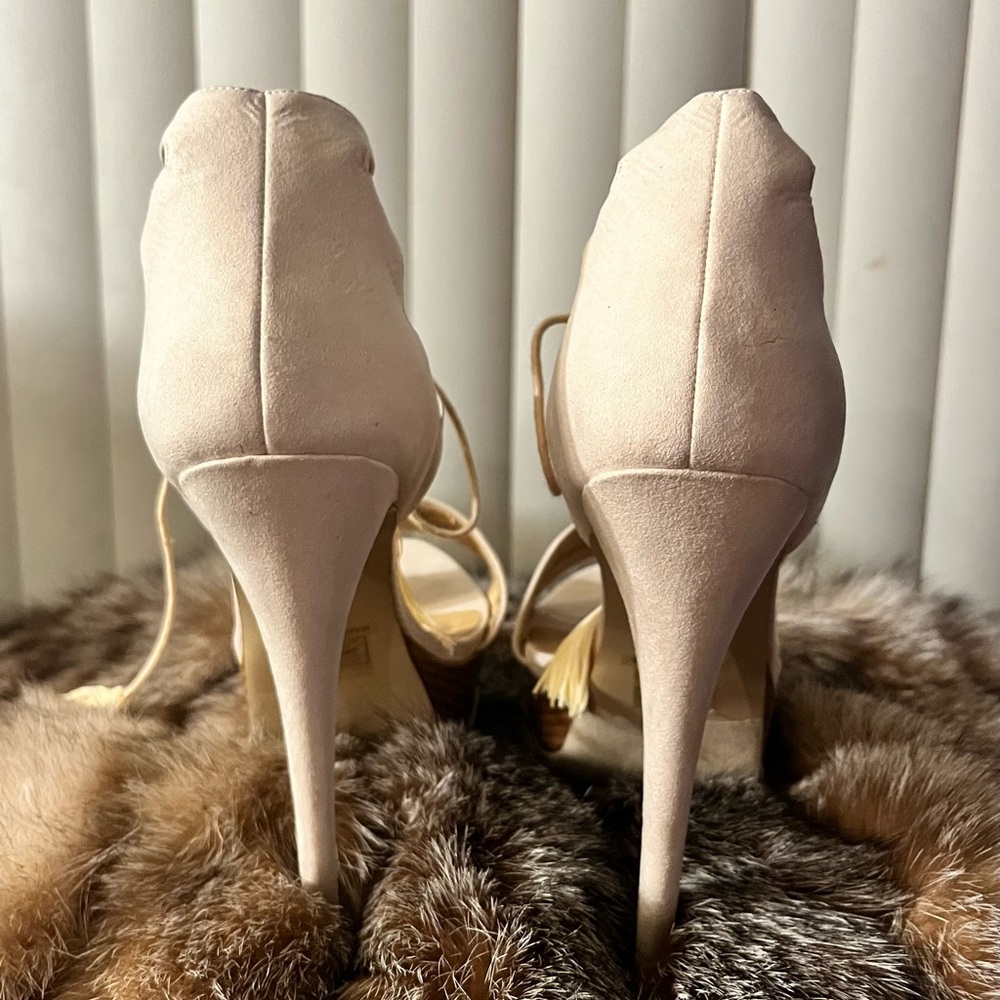 JustFab Nude Lace-Up Platform Heels - Picture 4 of 5